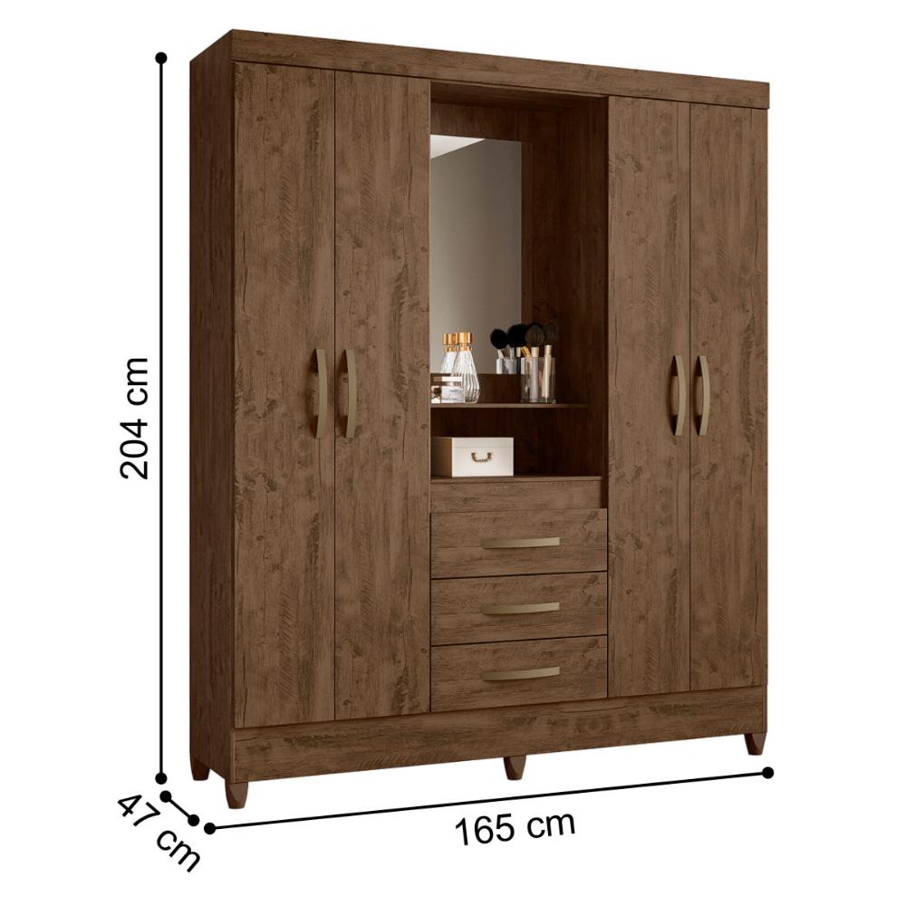 Cômoda e Roupeiro com Espelho Cairo Castanho Wood