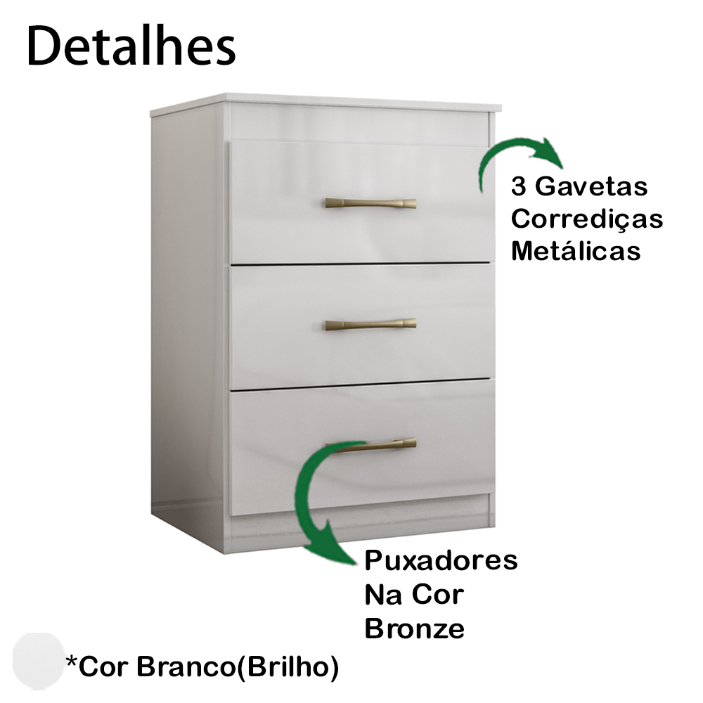 Comoda 3 Gavetas 0420 Branco Moval