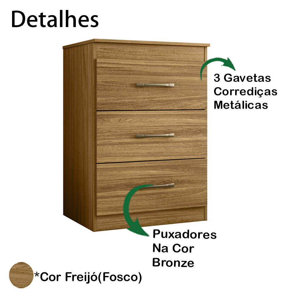 Comoda 3 Gavetas 0420 Freijo Moval