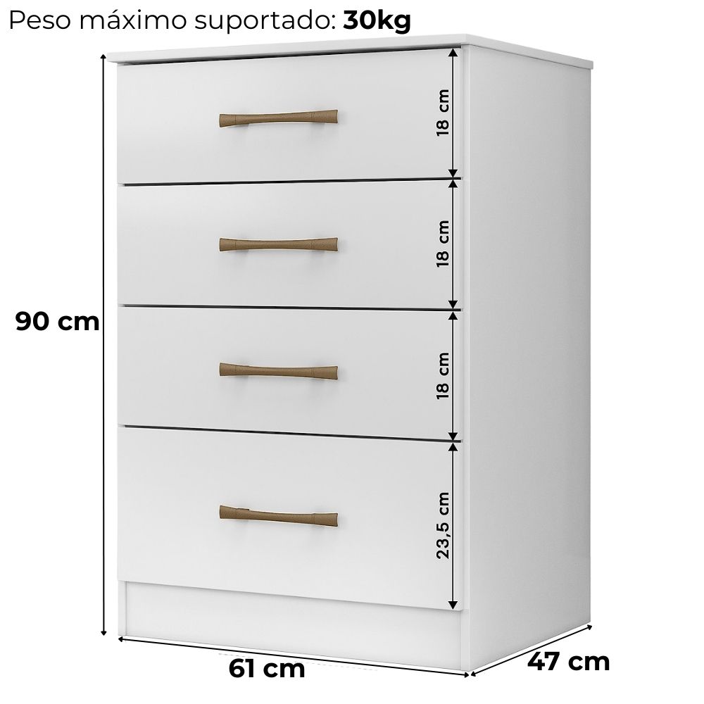 Comoda 4 Gavetas 61 cm MS913 Branco Moval
