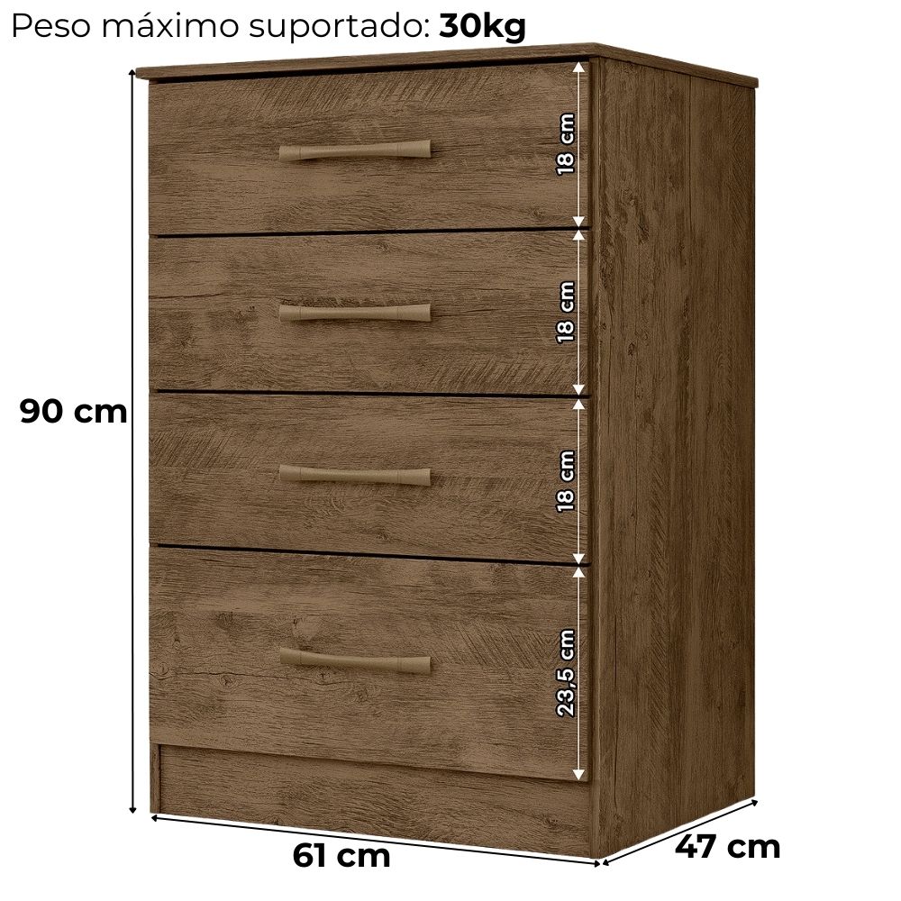 Comoda 4 Gavetas 61 cm MS913 Castanho Wood Moval