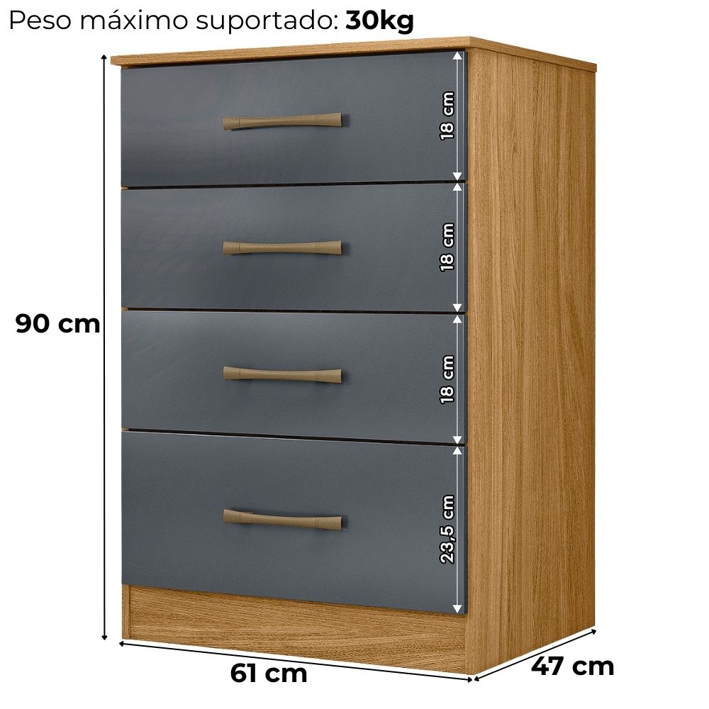 Comoda 4 Gavetas 61 cm MS913 Freijo Cinza Moval