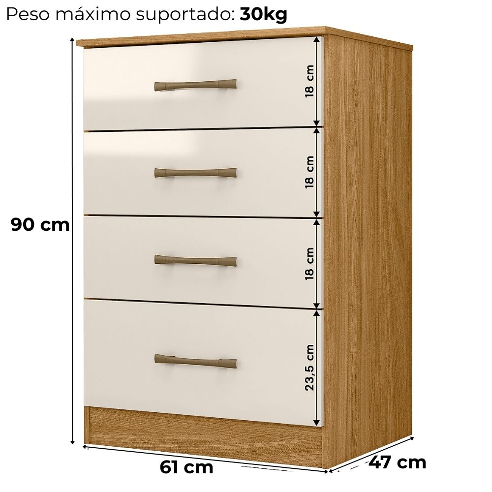 Comoda 4 Gavetas 61 cm MS913 Freijo Off White Moval