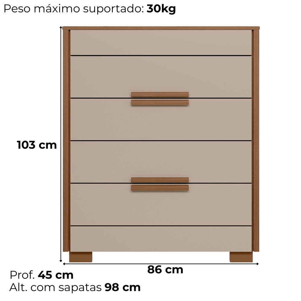Comoda 4 Gavetas Dhara 86 cm Carvalho Fendi Moval