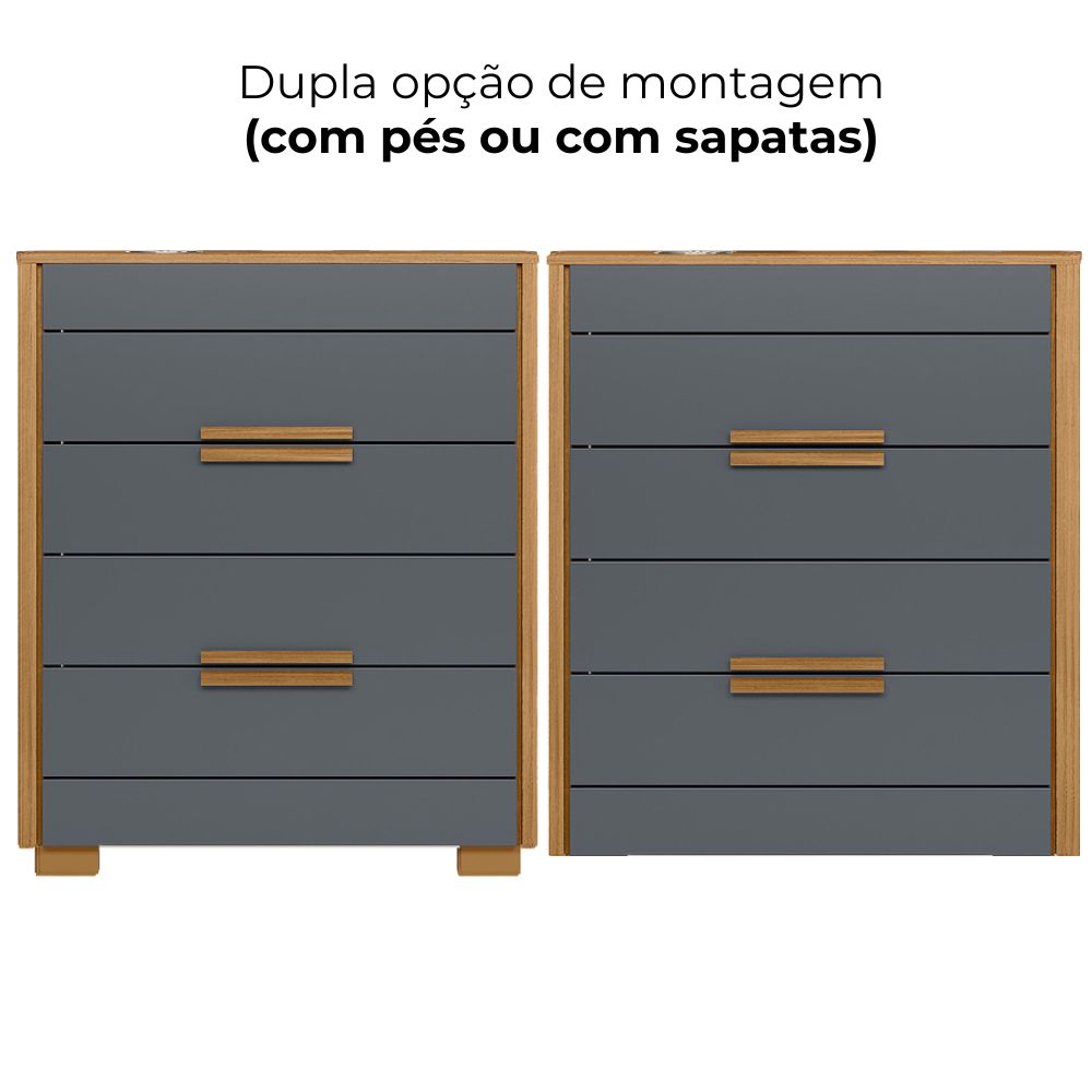 Comoda 4 Gavetas Dhara 86 cm Freijo Cinza Moval