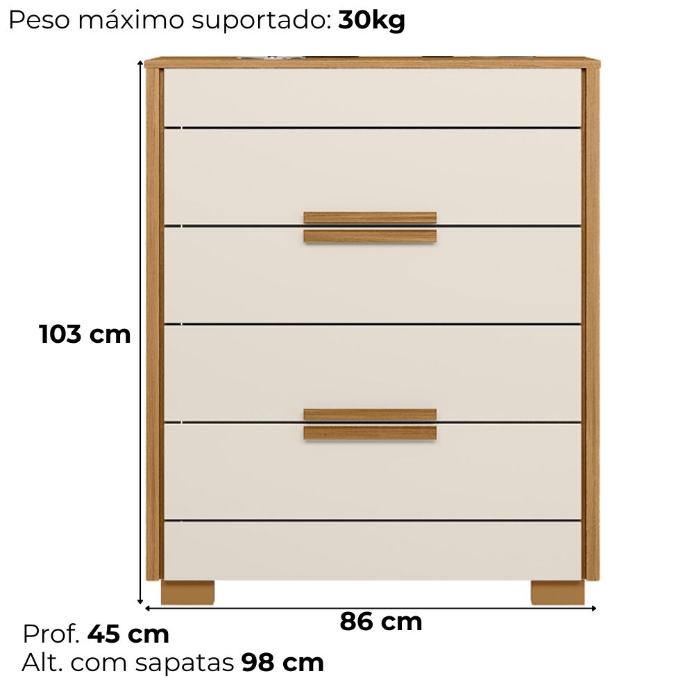 Comoda 4 Gavetas Dhara 86 cm Freijo Off White Moval