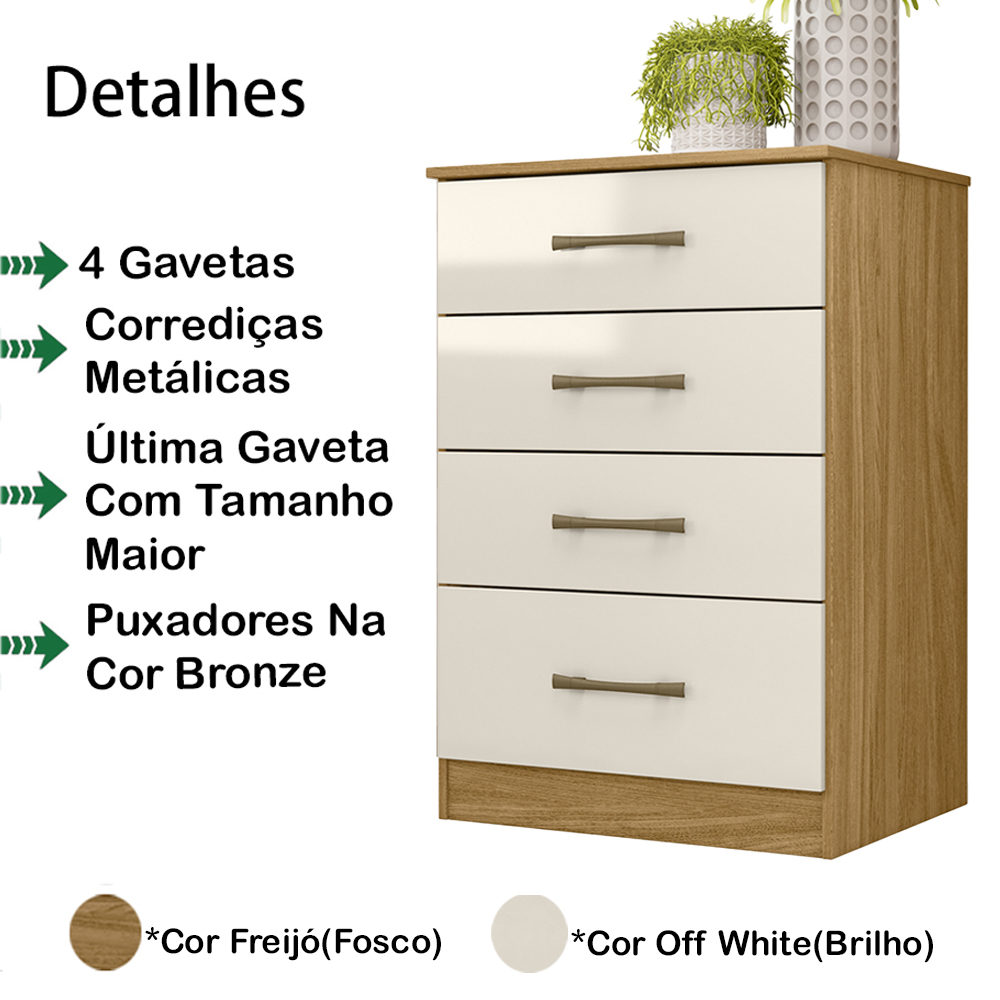 Comoda 4 Gavetas MS9130 Freijo Off White Moval