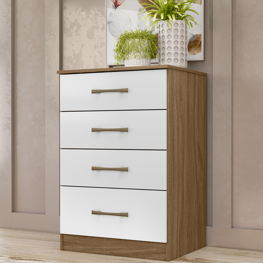 Comoda 4 Gavetas MS9130 Naturale Branco Moval