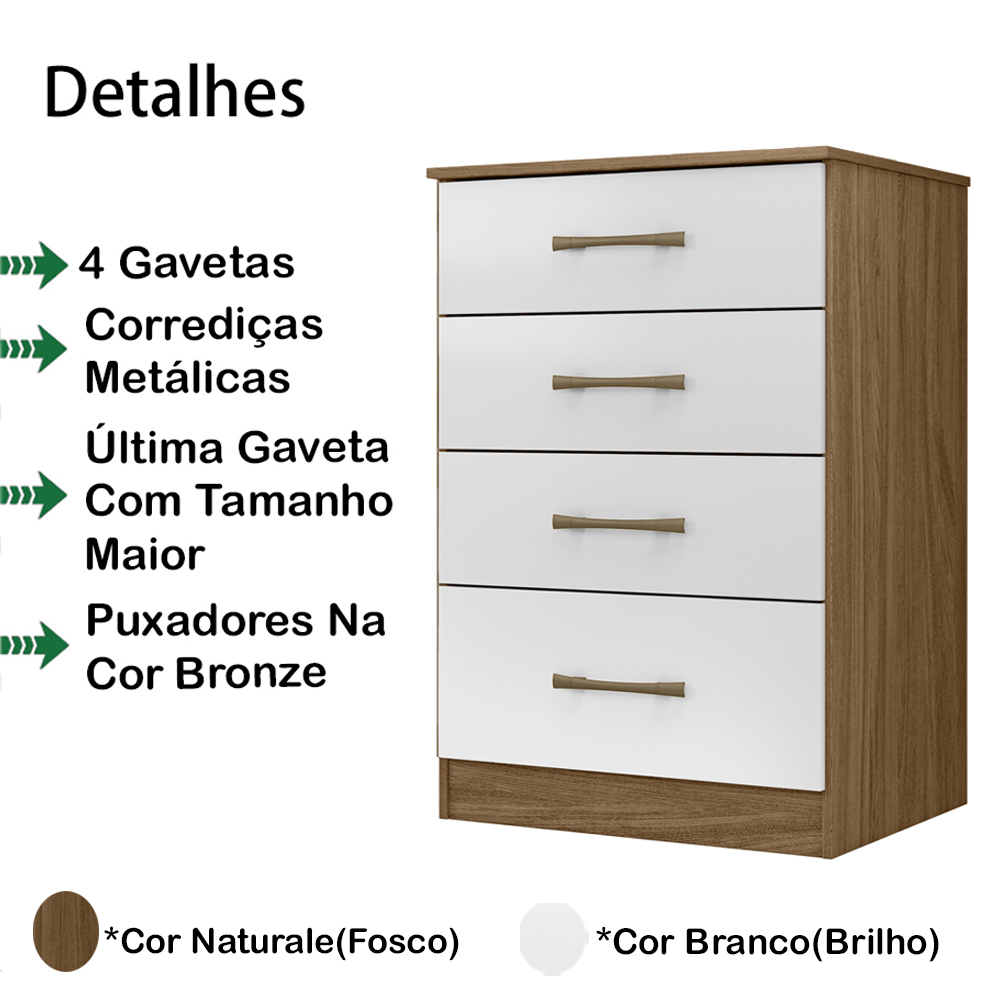 Comoda 4 Gavetas MS9130 Naturale Branco Moval