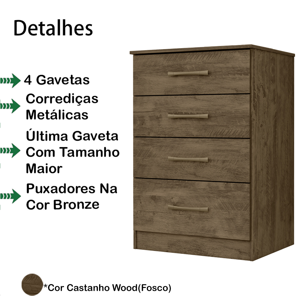Comoda 4 Gavetas MS9133 Castanho Wood Moval