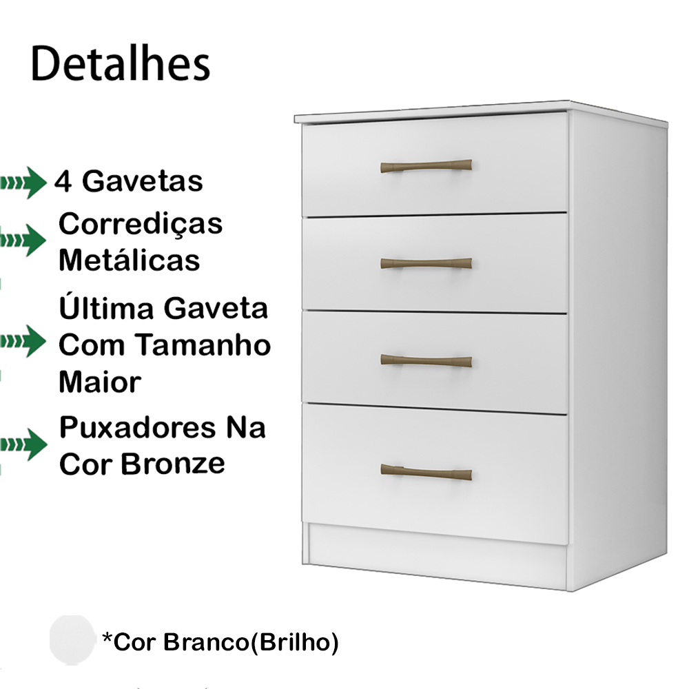 Comoda 4 Gavetas MS9134 Branco Moval
