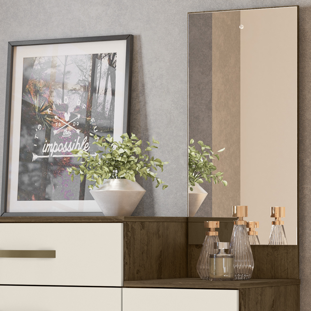 Comoda 5 Gavetas E 1 Porta Com Espelho 9373 Castanho Wood Off White Moval