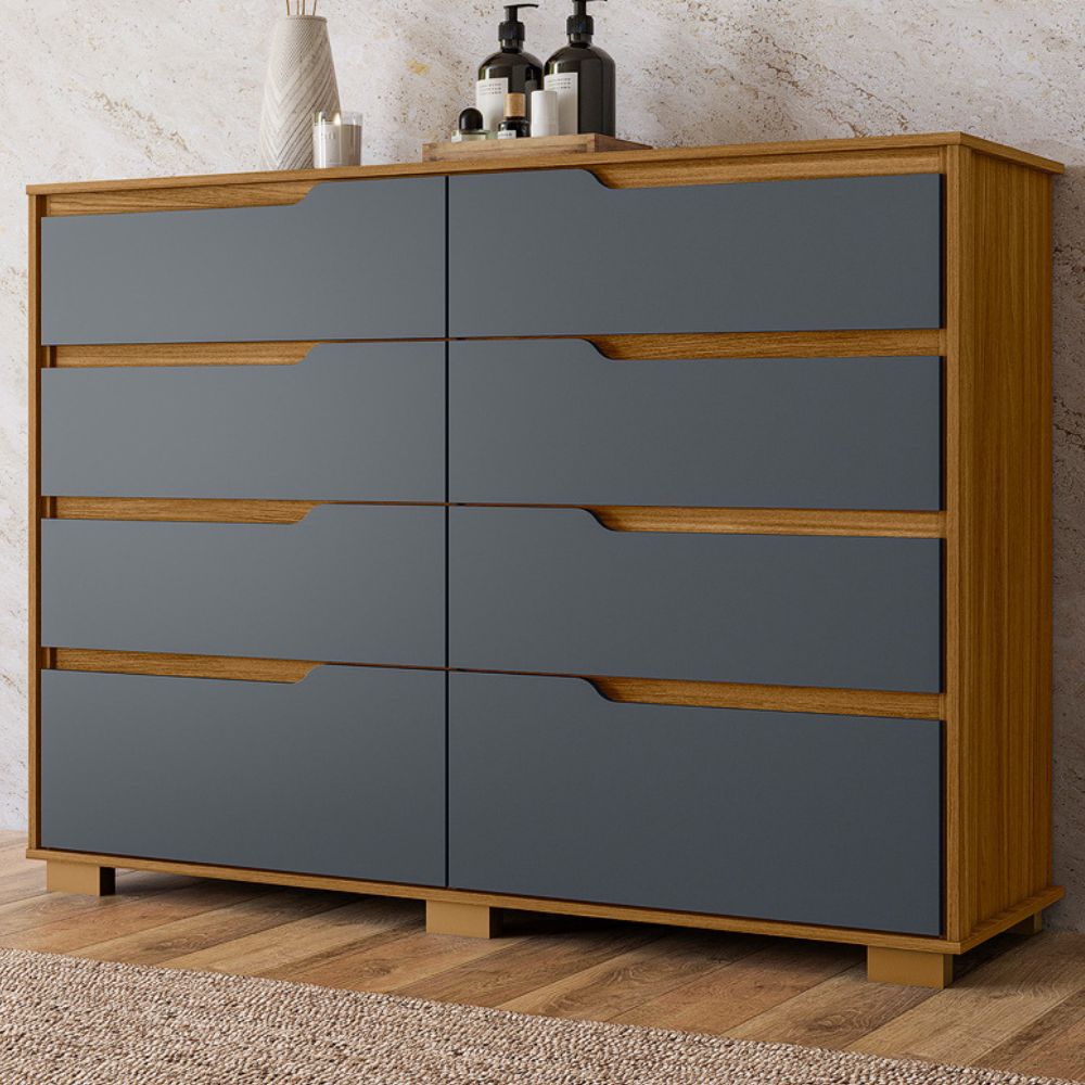 Comoda Georgia 8 Gavetas 147 cm Freijo Cinza Moval