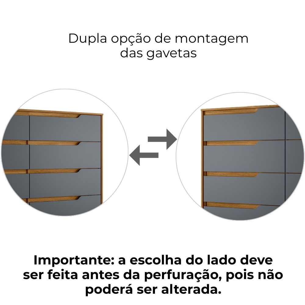 Comoda Georgia 8 Gavetas 147 cm Freijo Cinza Moval