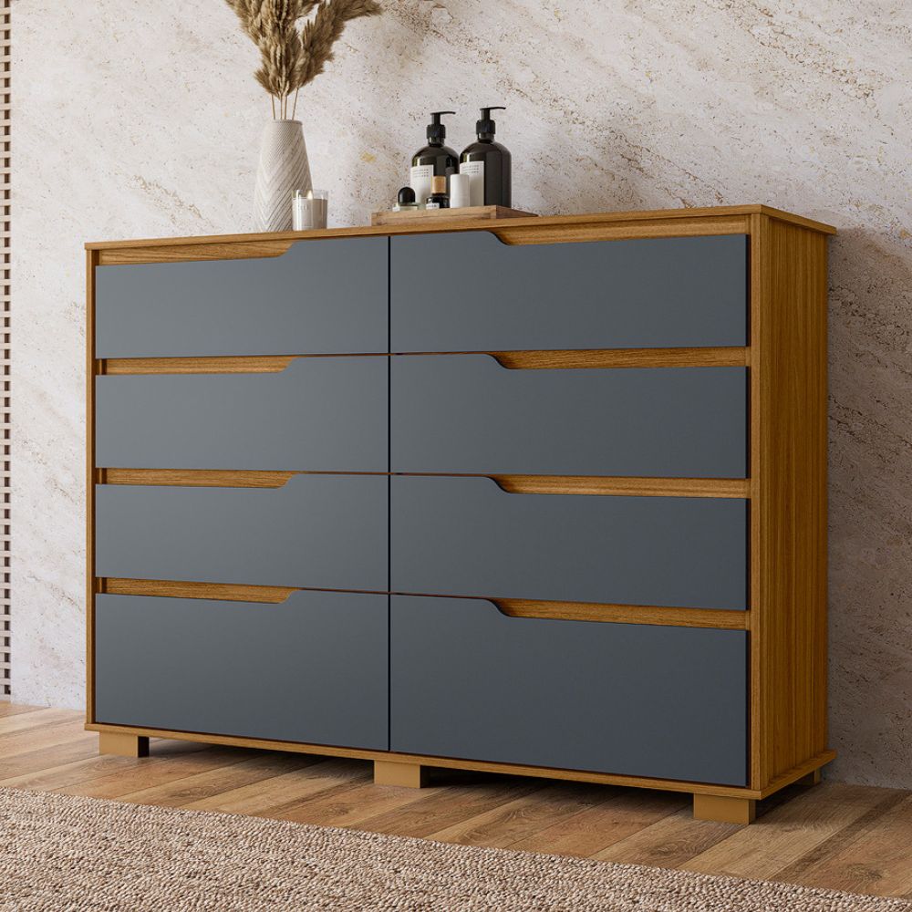 Comoda Georgia 8 Gavetas 147 cm Freijo Cinza Moval