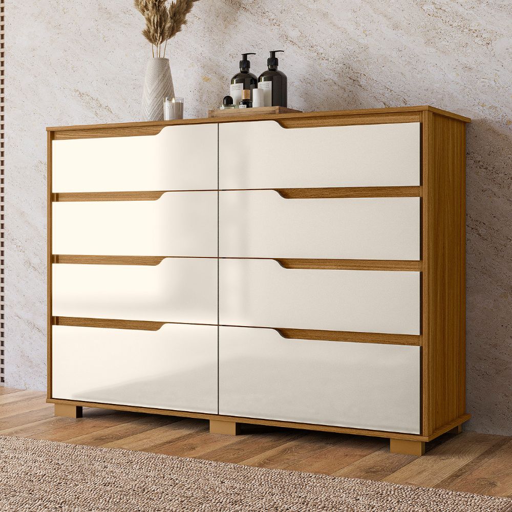 Comoda Georgia 8 Gavetas 147 cm Freijo Off White Moval