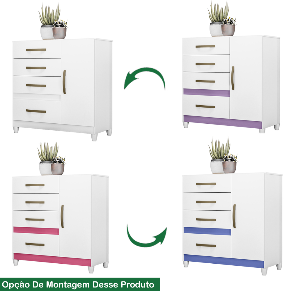 Comoda Sapateira Com Pes 4 Gav 7070 Branco Flex Moval