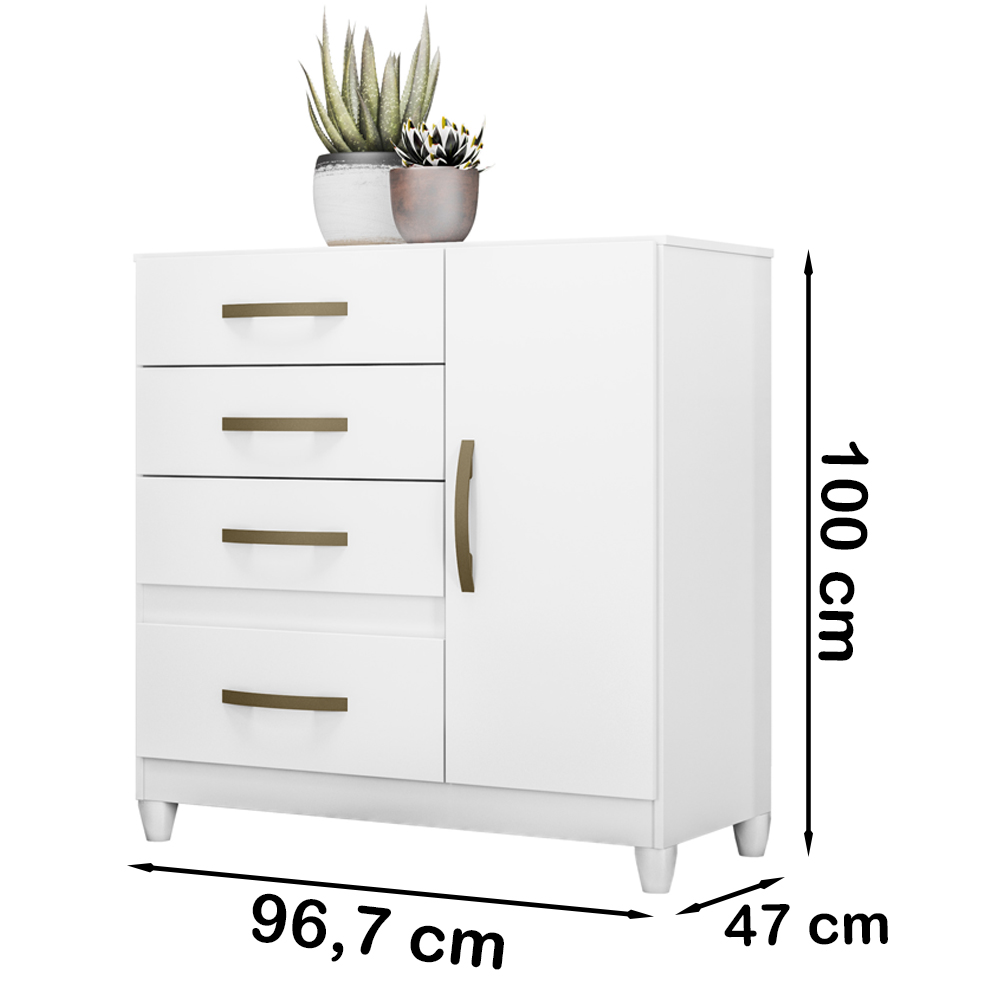 Comoda Sapateira Com Pes 4 Gav 7070 Branco Flex Moval