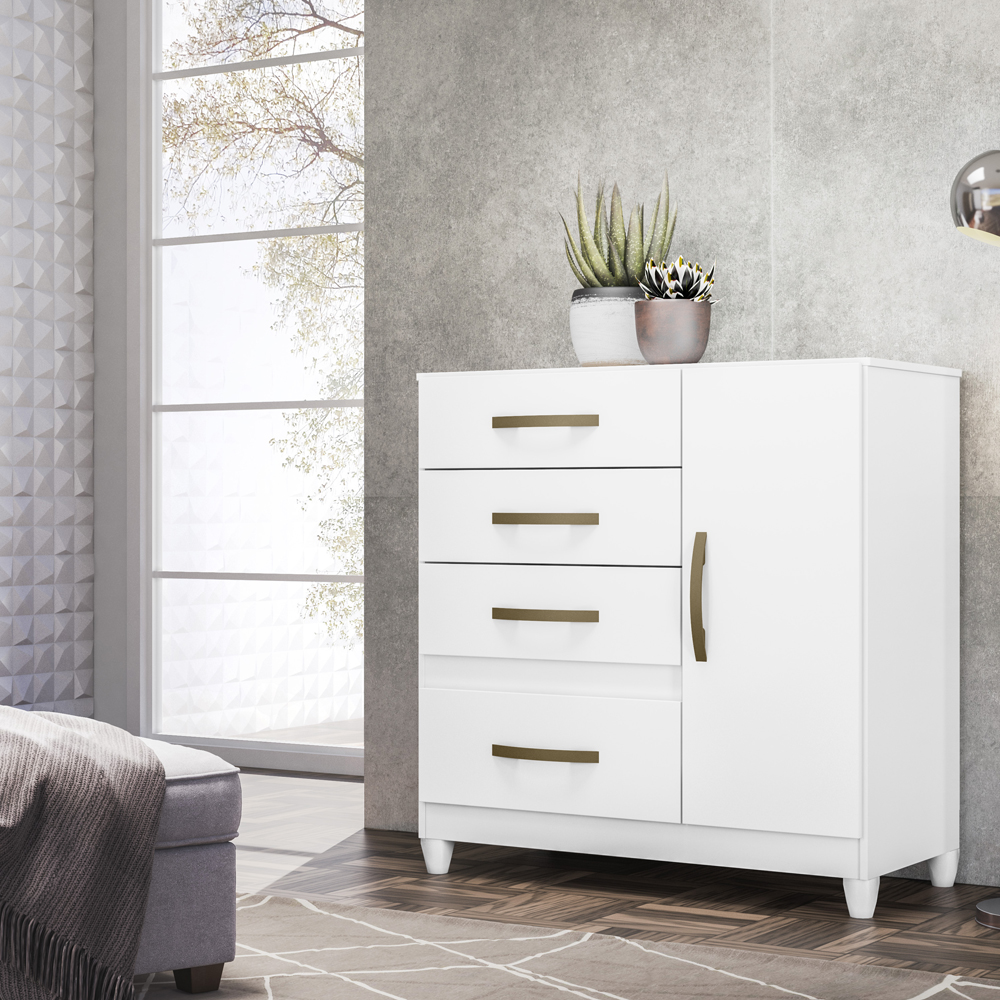 Comoda Sapateira Com Pes 4 Gav 7070 Branco Flex Moval