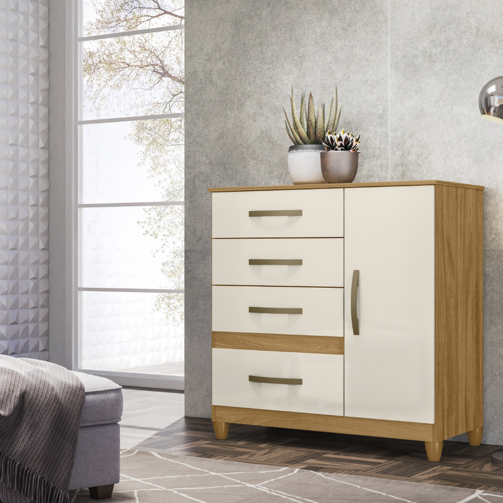 Comoda Sapateira Com Pes 4 Gav 7070 Freijo Off White Moval
