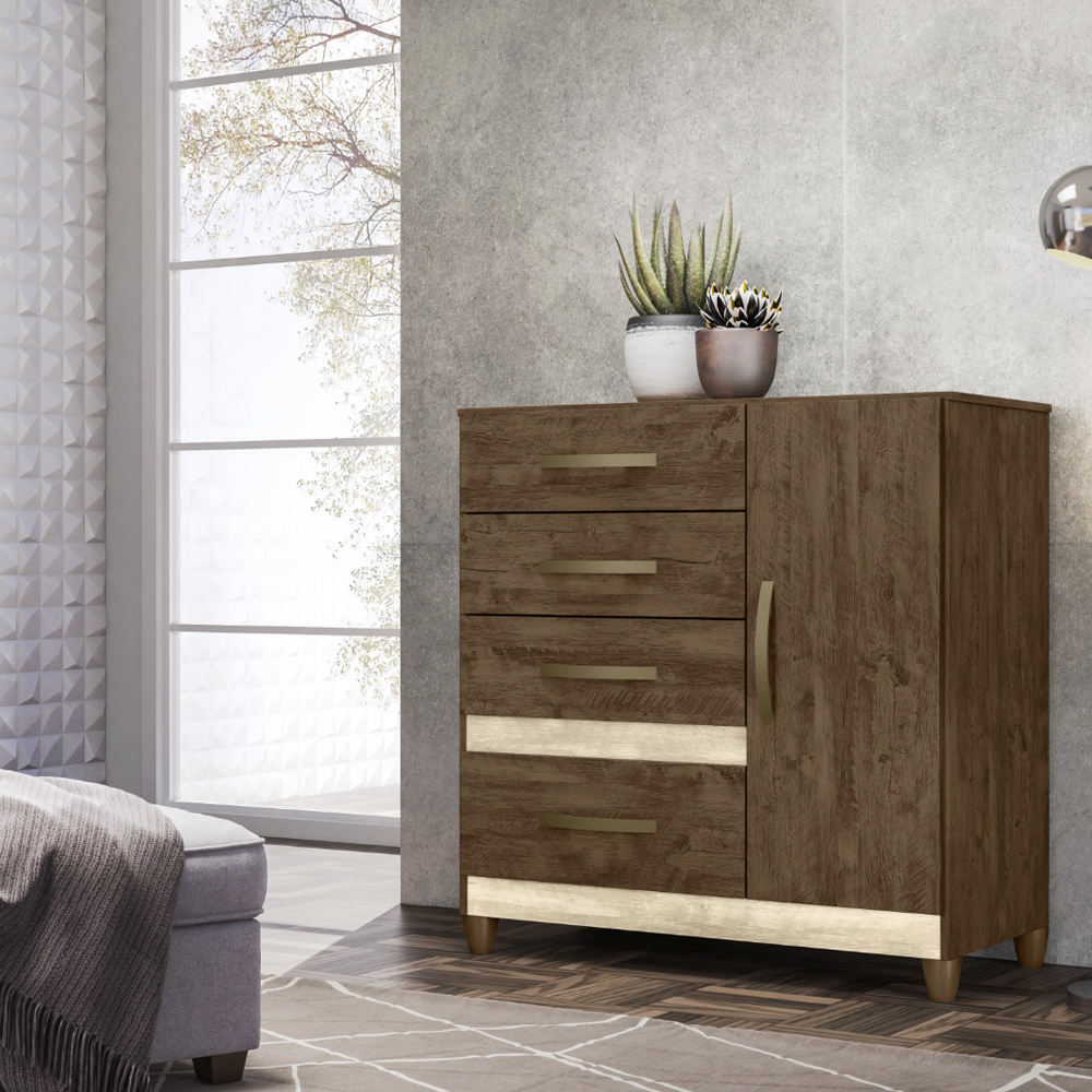 Comoda Sapateira Com Pes 4 Gav 7073 Castanho Wood Avela Wood Moval
