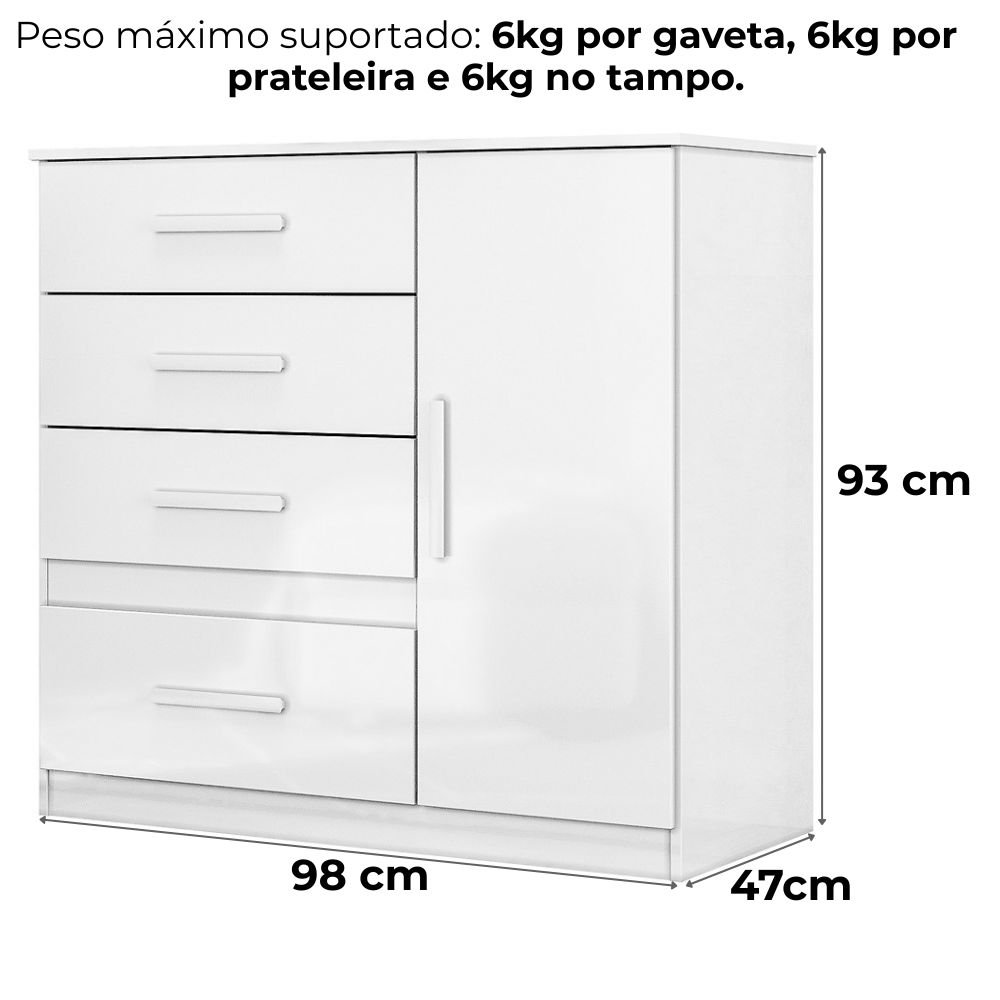 Comoda Venus 4 Gavetas 1 Porta 98 cm Branco Flex Moval