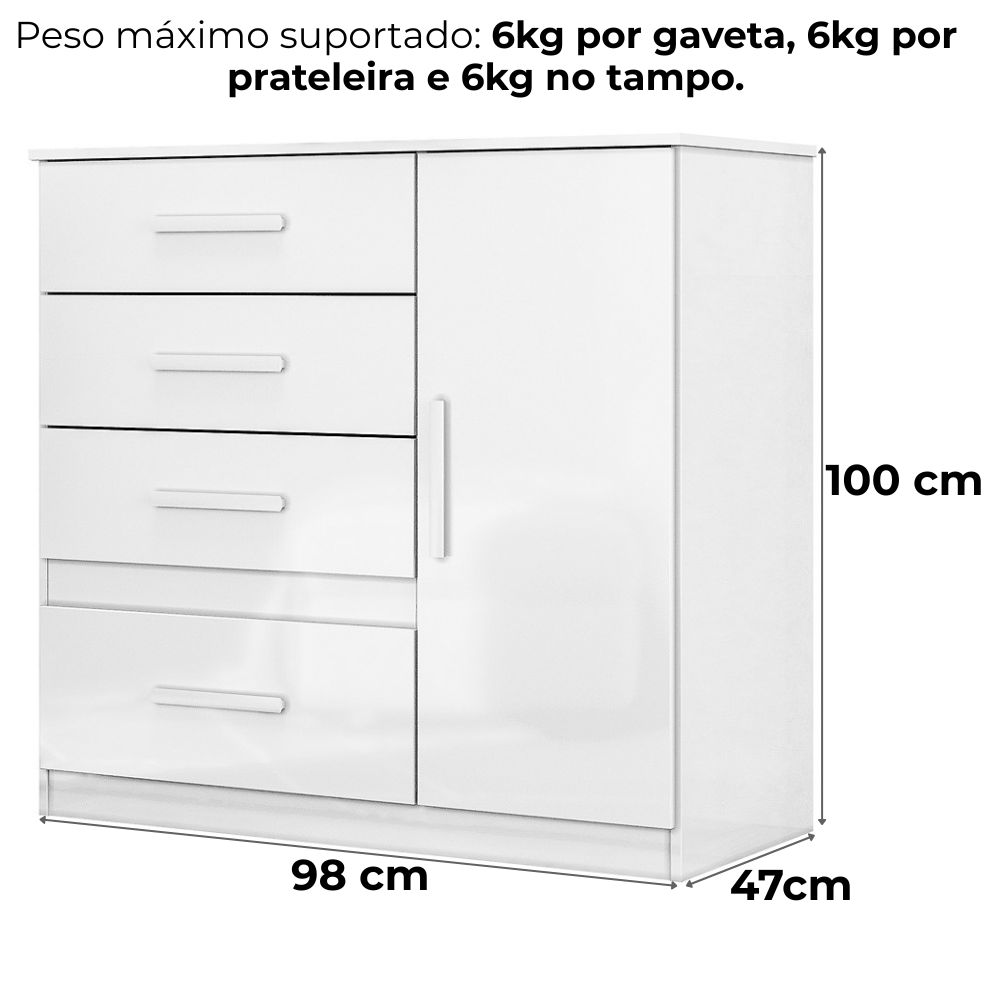 Comoda Venus 4 Gavetas 1 Porta 98 cm Branco Flex Moval