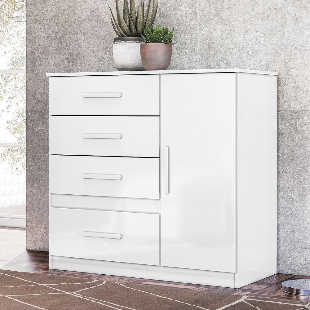 Comoda Venus 4 Gavetas 1 Porta 98 cm Branco Flex Moval