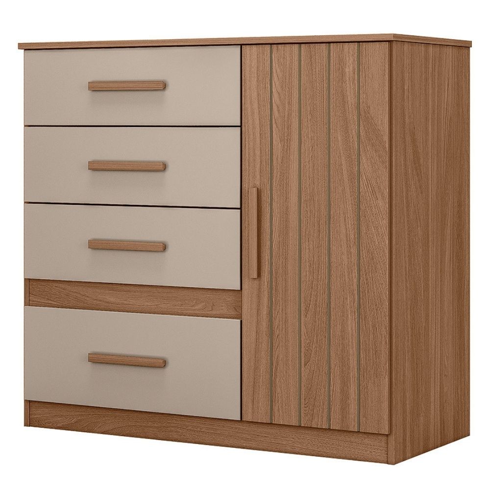 Comoda Venus 4 Gavetas 1 Porta 98 cm Carvalho Fendi Friso Moval