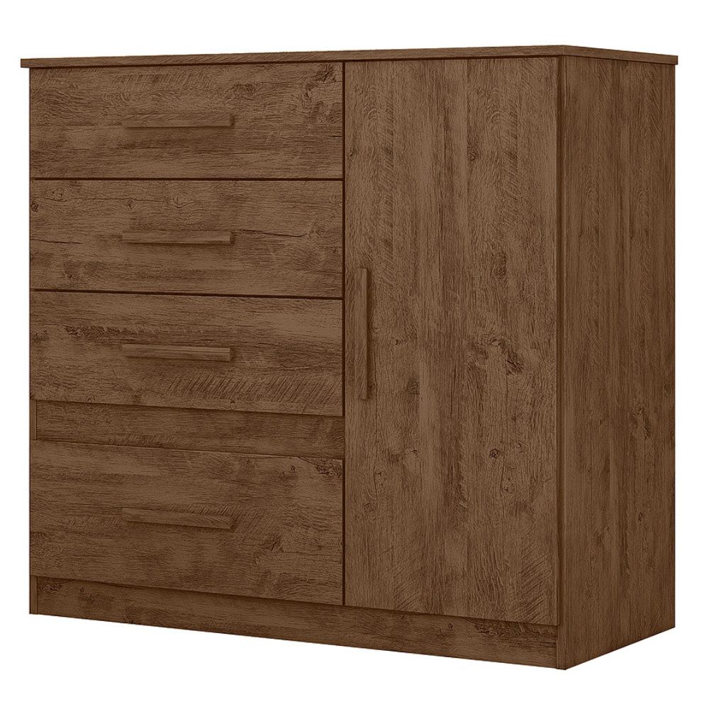 Comoda Venus 4 Gavetas 1 Porta 98 cm Castanho Wood Flex Moval