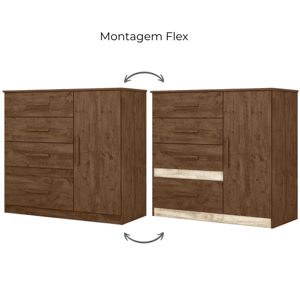 Comoda Venus 4 Gavetas 1 Porta 98 cm Castanho Wood Flex Moval