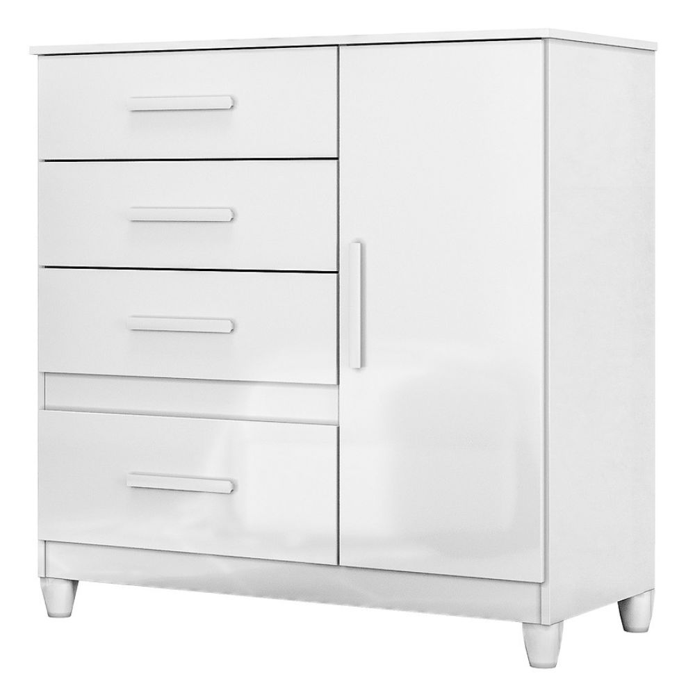 Comoda Venus 4 Gavetas 1 Porta Com Pés 98 cm Branco Flex Moval