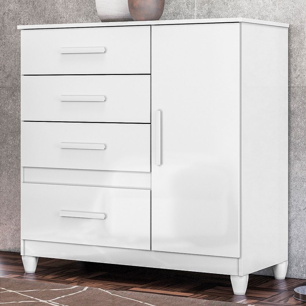 Comoda Venus 4 Gavetas 1 Porta Com Pés 98 cm Branco Flex Moval