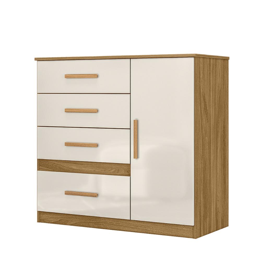 Comoda Venus Quarto com 4 Gavetas e 1 Porta Freijo/Off White