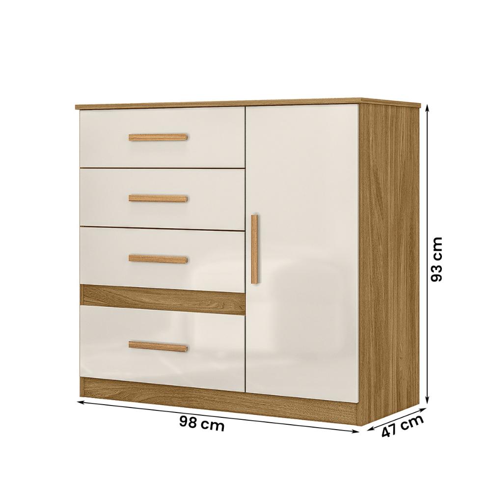 Comoda Venus Quarto com 4 Gavetas e 1 Porta Freijo/Off White
