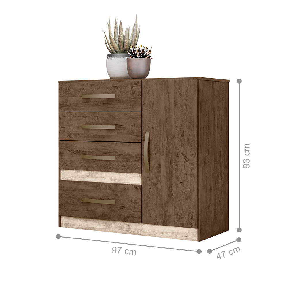 Conjunto Guarda Roupa Com Espelho e Cômoda Petra Castanho Wood Avelã