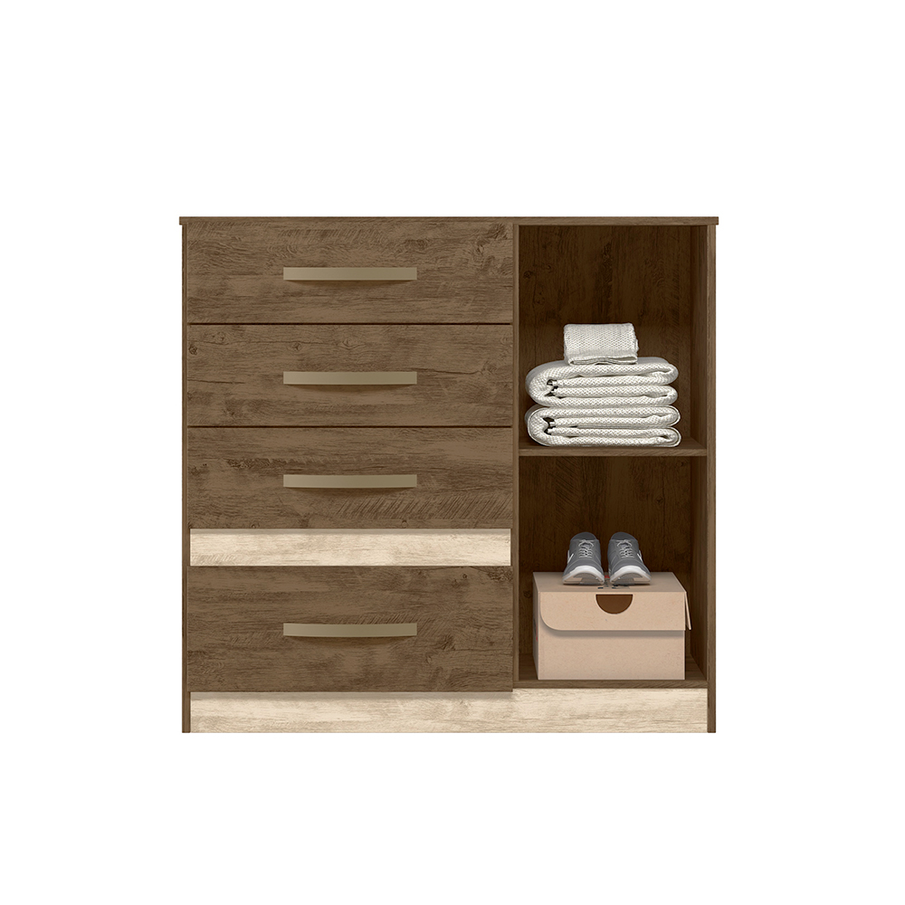 Conjunto Guarda Roupa Com Espelho e Cômoda Petra Castanho Wood Avelã