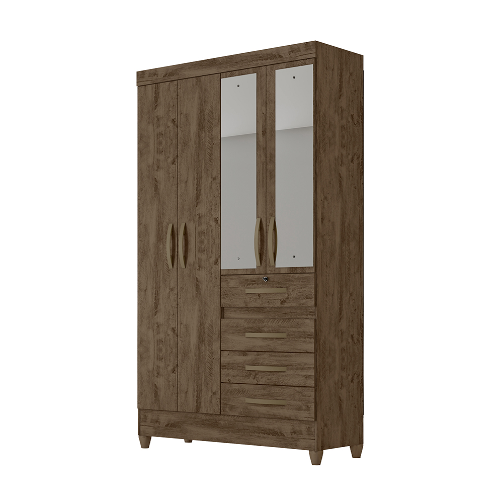 Conjunto Guarda Roupa Com Espelho e Cômoda Seicheles Castanho Wood