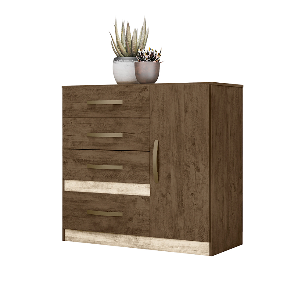 Conjunto Guarda Roupa Com Espelho e Cômoda Seicheles Castanho Wood