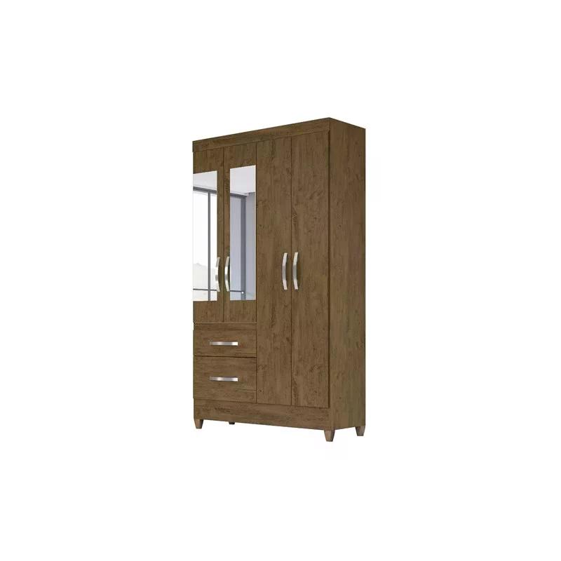 Conjunto Guarda Roupa Madri com Espelho com Cômoda Vênus - Castanho Wood