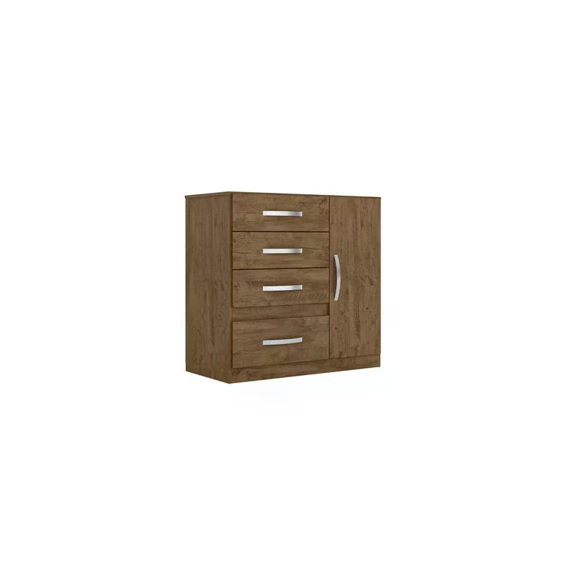 Conjunto Guarda Roupa Madri com Espelho com Cômoda Vênus - Castanho Wood