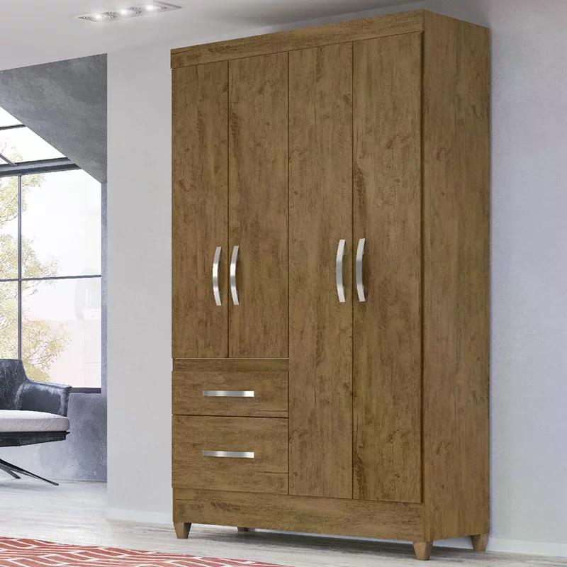 Conjunto Guarda Roupa Madri sem Espelho com Cômoda Vênus - Castanho Wood
