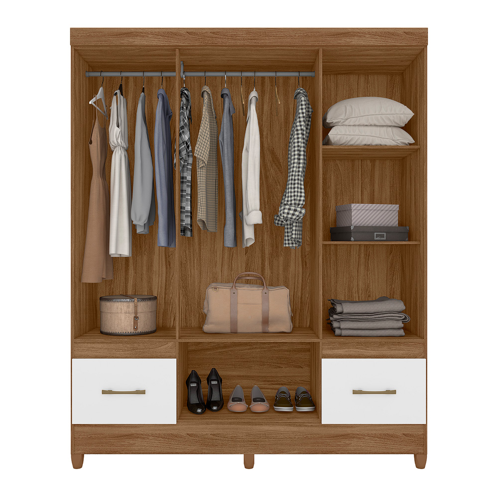Conjunto Guarda Roupa e Cômoda Gokyo Naturale Branco