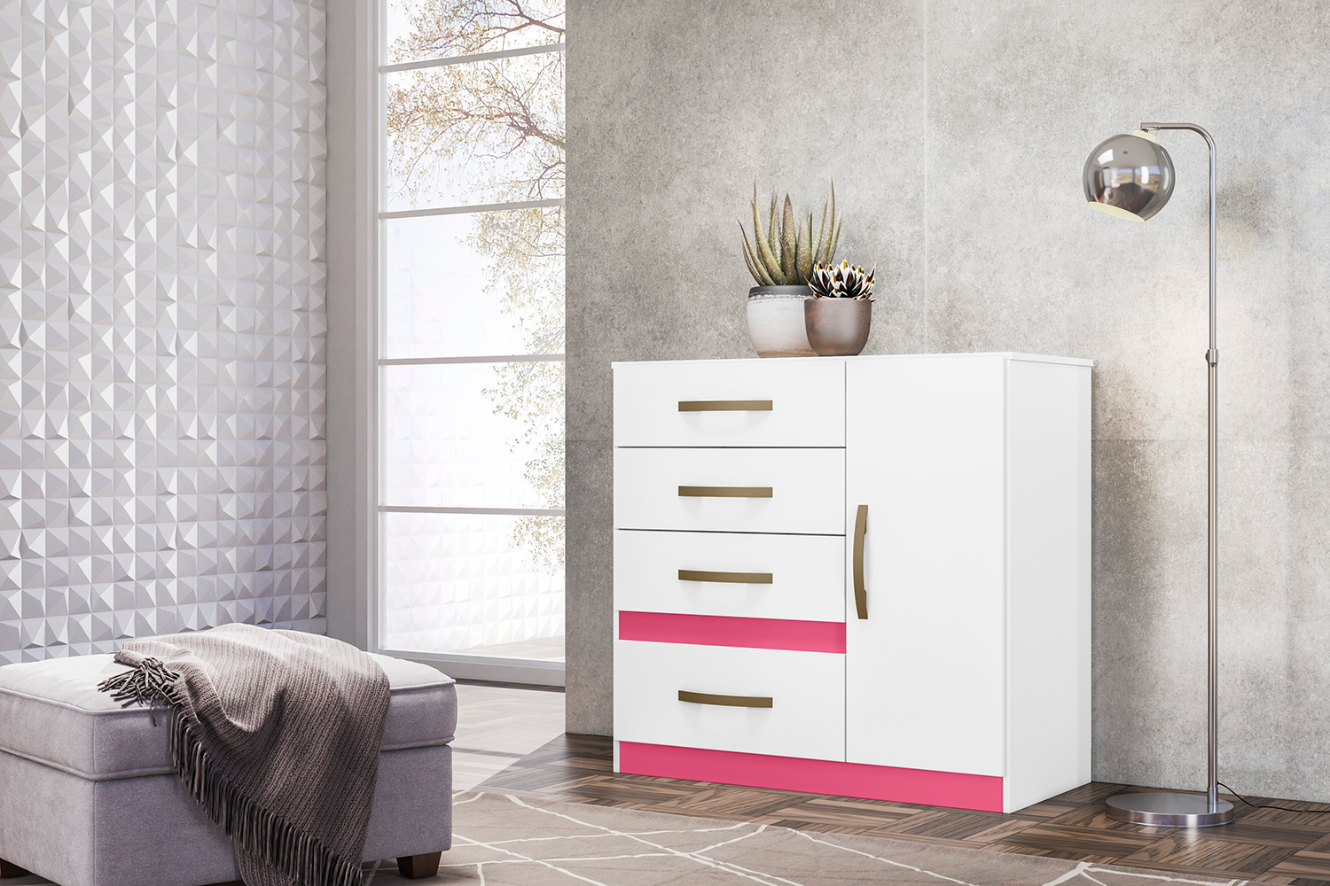 Conjunto Guarda Roupa e Cômoda Seicheles Branco Rosa Azul Lilás