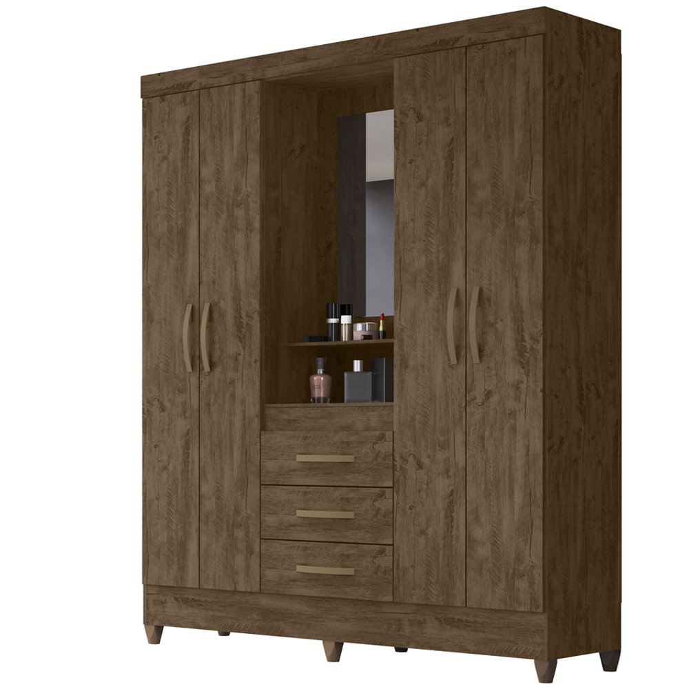 Guarda Roupa 4 Portas Com Espelho 8313 Castanho Wood Moval
