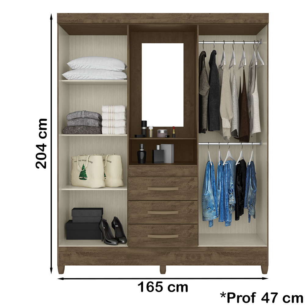 Guarda Roupa 4 Portas Com Espelho 8313 Castanho Wood Moval