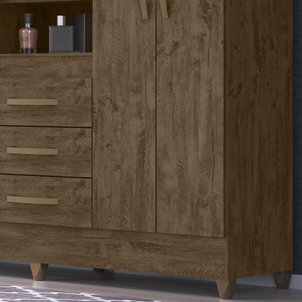 Guarda Roupa 4 Portas Com Espelho 8313 Castanho Wood Moval