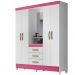 Guarda Roupa 4 Portas Com Espelho 8314 Branco Rosa Moval