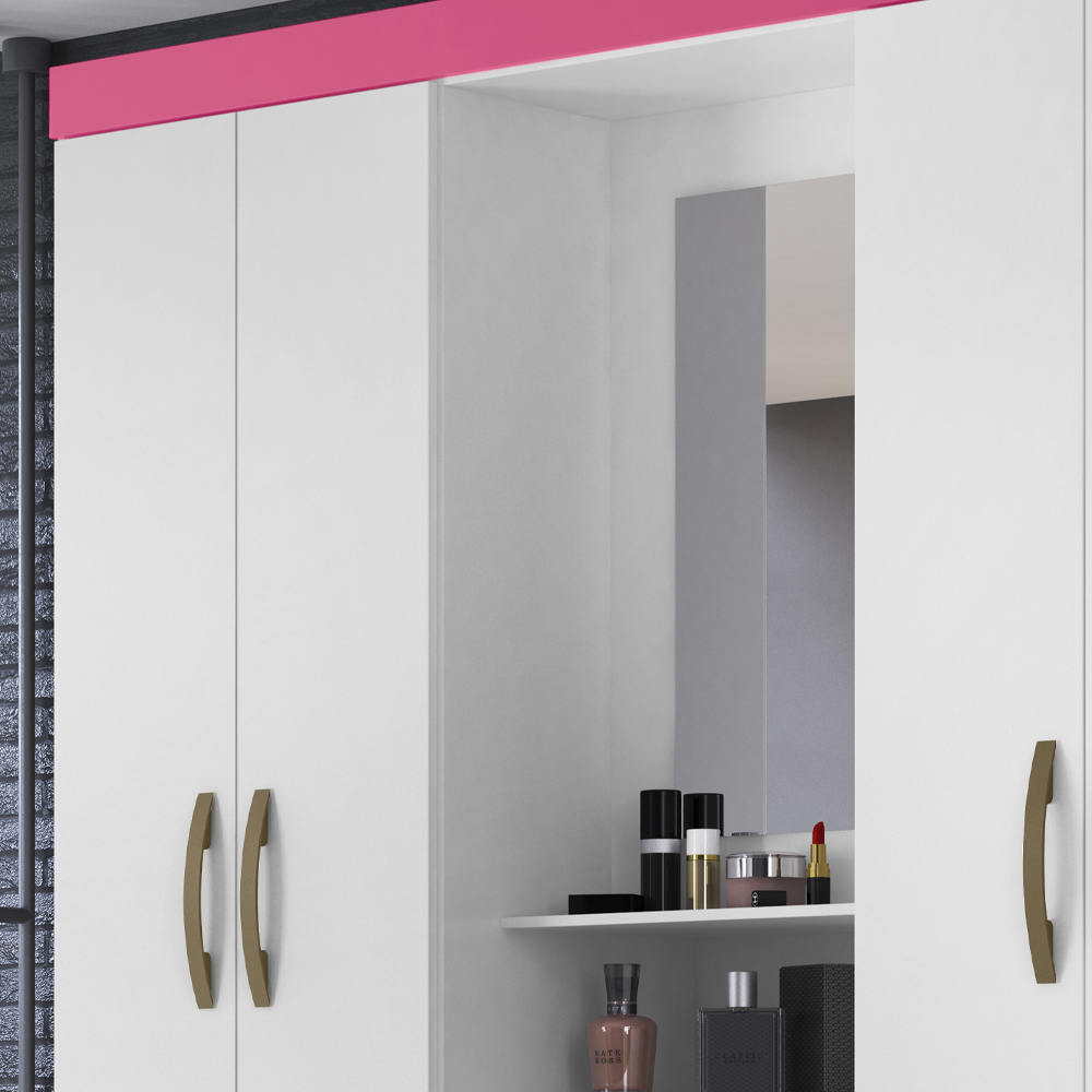 Guarda Roupa 4 Portas Com Espelho 8314 Branco Rosa Moval