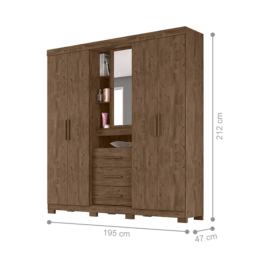Guarda Roupa 5 Portas Milford Com Espelho Castanho Wood